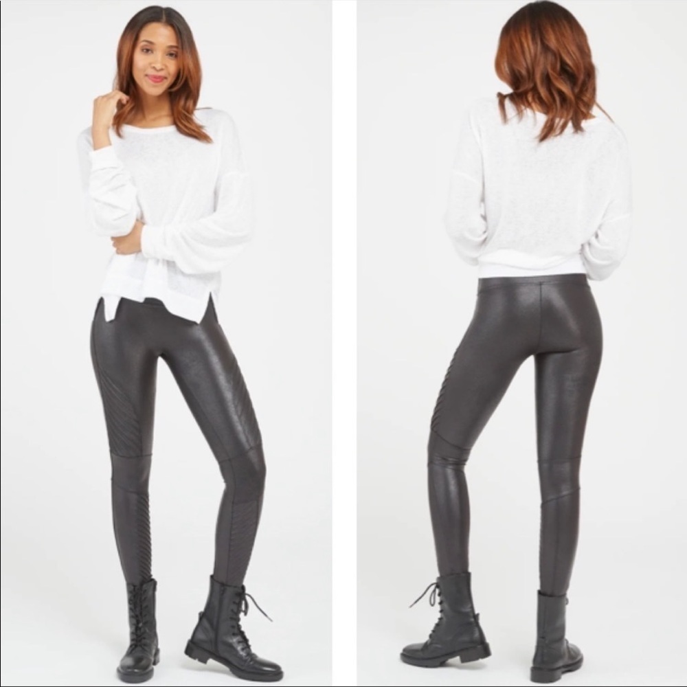 Spanx Black Moto Faux Leather Leggings - Picture 2 of 10